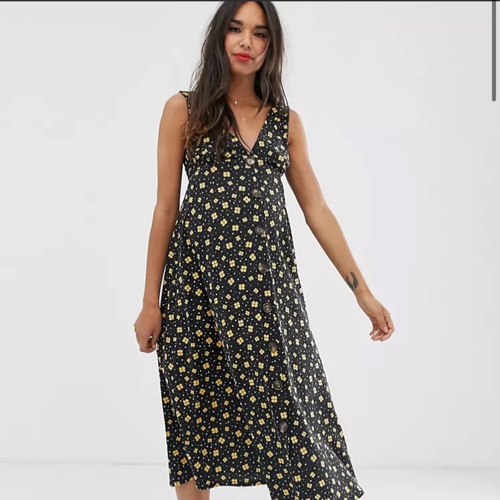 ASOS Button Down Maternity Dress, Midi Length, Pansy Print